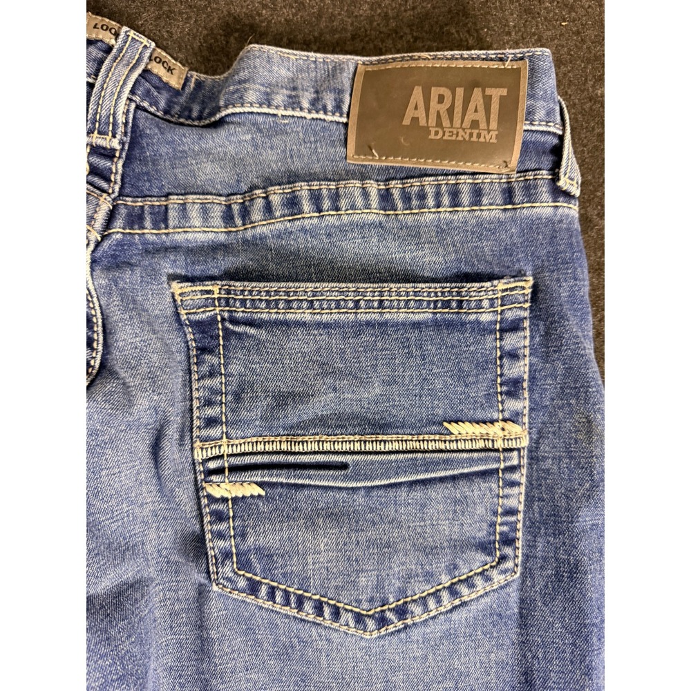Ariat M5 Straight Leg Jeans Mens 34x32 Dark Wash Denim Workwear Blue - Picture 3 of 7